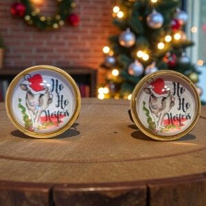 3/$15 Festive Cow Earrings with Gold Trim